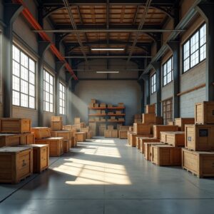 crate storage inside a warehouse